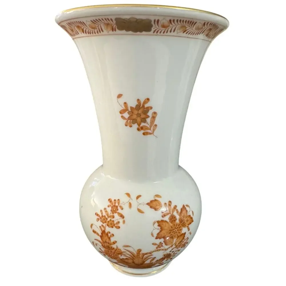 Vintage Herend Hungary Hand Painted 6.5x3.75” Chinese Bouquet Rust Bud Vase 7042
